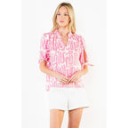 THML - Short Sleeve Abstract Pattern V-Neck Top