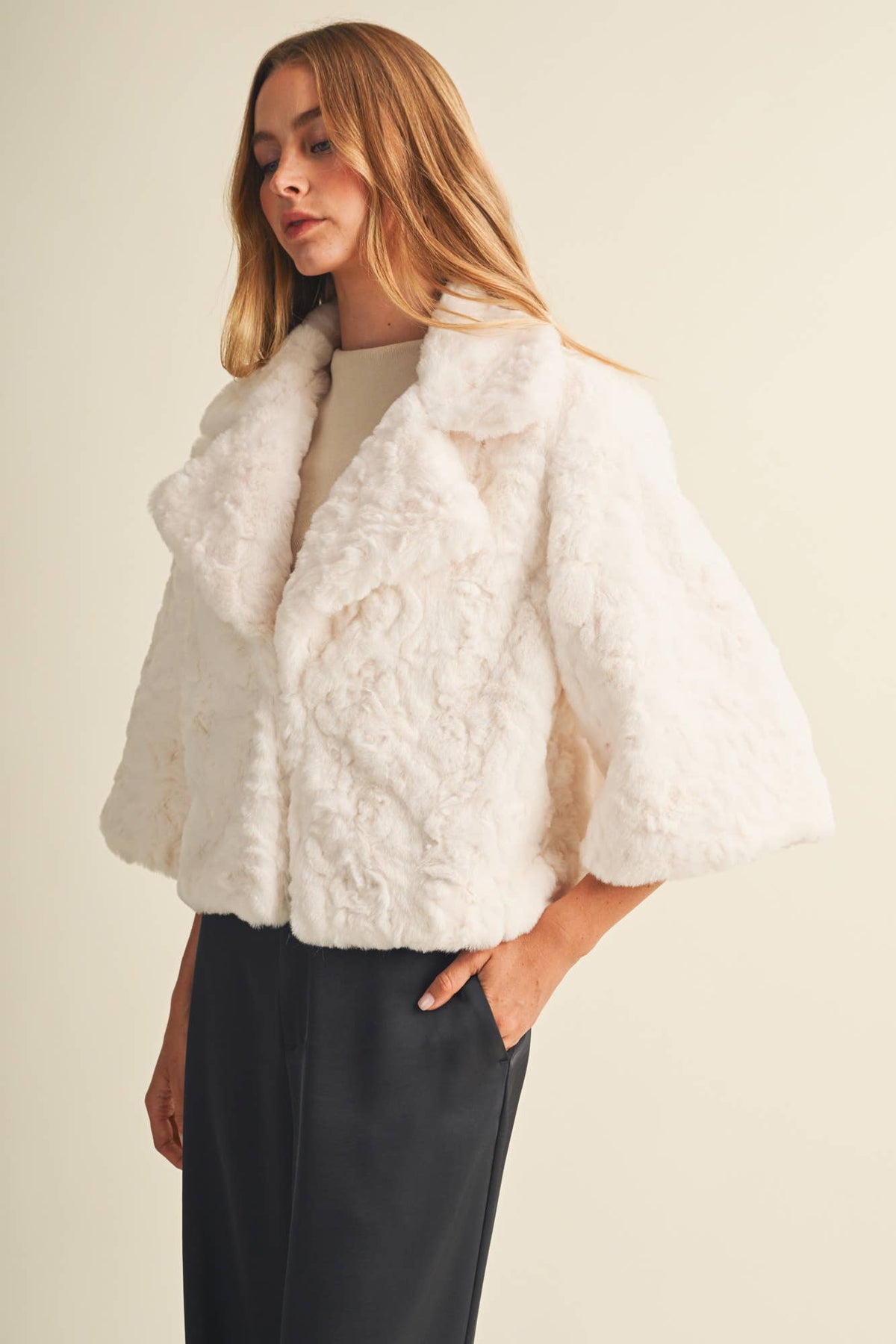 Mustard Seed - High-Pile Rosette Faux Fur Jacket