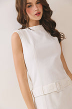 TCEC - CD06674-Matching Belt High Neck Structured Fit Dress