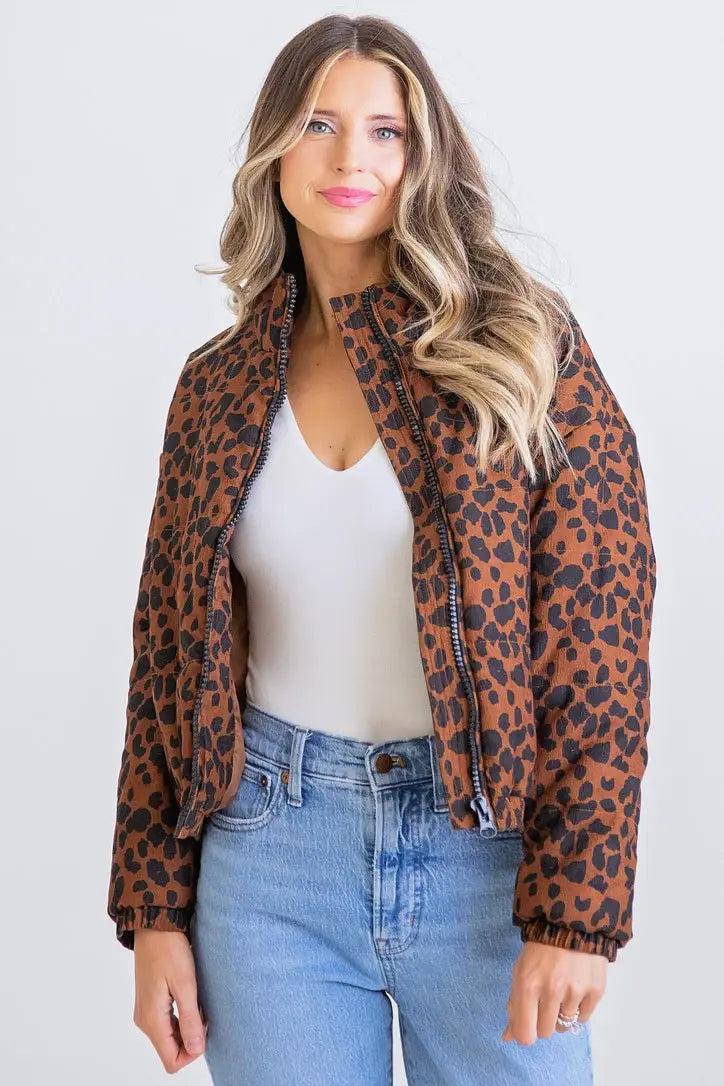 Karlie Leopard Cord Puffer Jacket