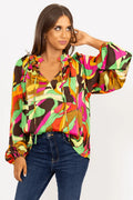 Karlie Abstract Satin V-Neck Top