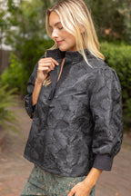 Voy Half Pearl Button Down Floral Jacquard Top