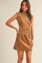 Mustard Seed - Belted Suede Mock Neck Dress
