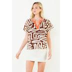 THML - Short Sleeve Pattern V-Neck Top