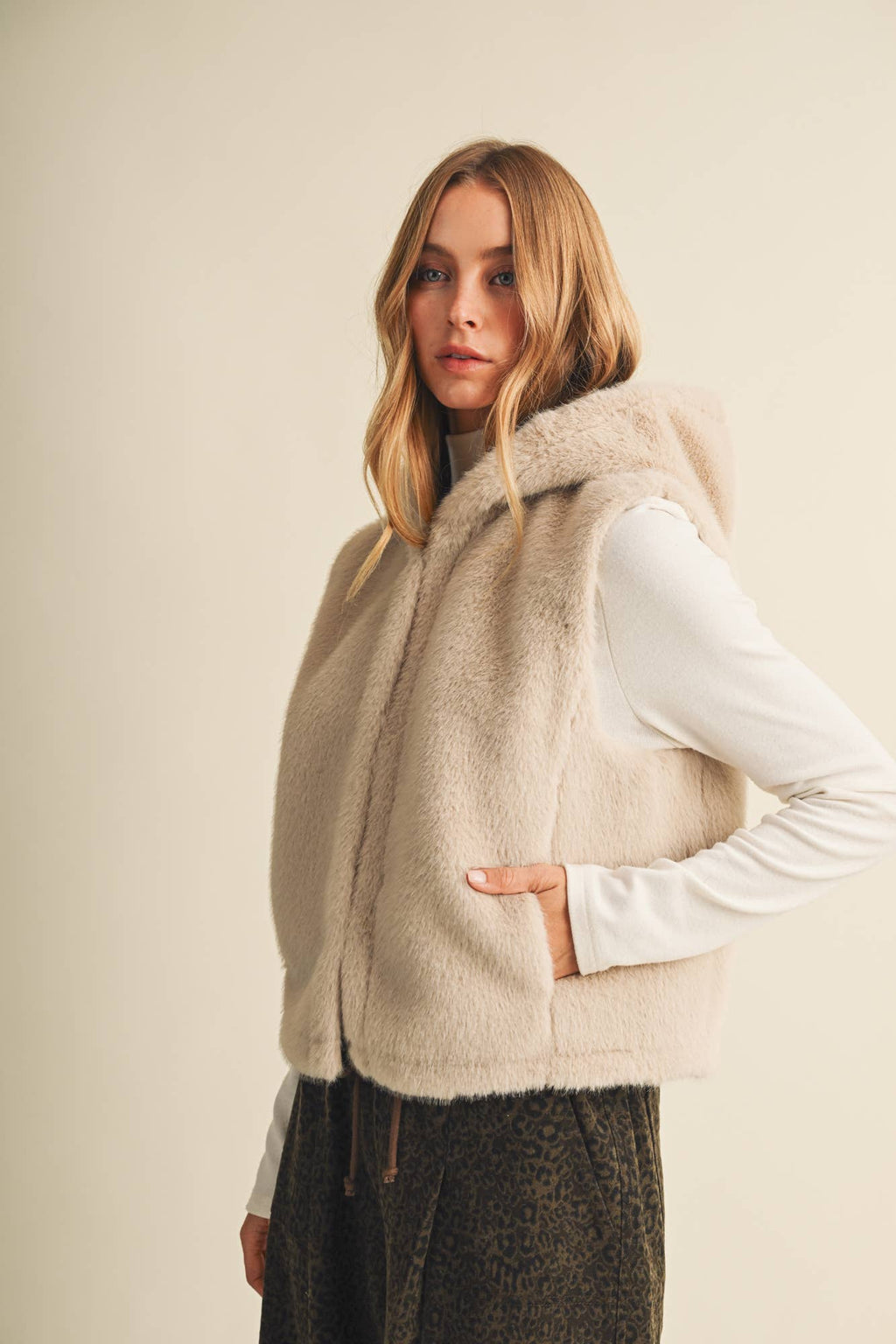 Mustard Seed  Hooded Faux Fur Vest