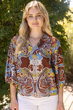 Voy Smocked Shoulder Detail Paisley Print Top