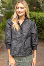 Voy Half Pearl Button Down Floral Jacquard Top