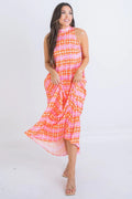 Karlie Retro Floral Mock Halter Maxi Dress