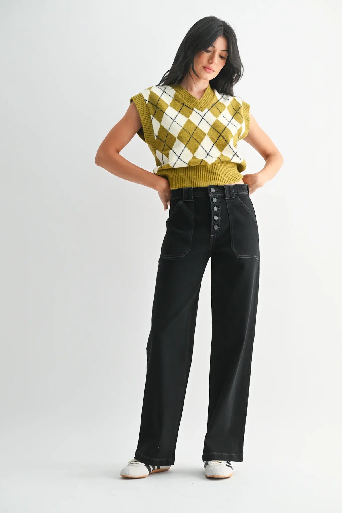 Just Black The Button Down Slim Wide Leg