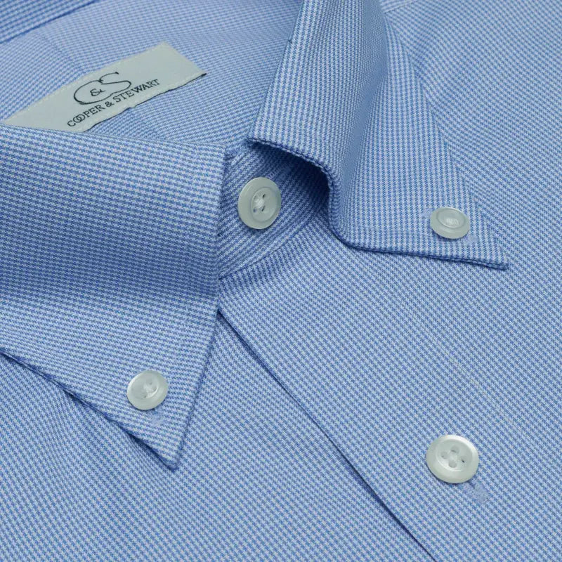 Cooper & Stewart Blue Houndstooth Tailored Fit Button Down Collar