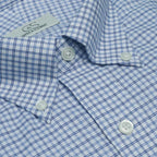 Cooper & Stewart White Ground Plaid Blue Tailored Fit Button Down Collar
