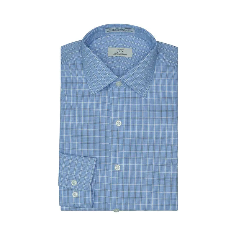 Cooper & Stewart Blue Overlay Check Tailored Fit Spread Collar