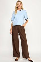Ellison  Azure/coco Neck and Sleeve Contrast Stitching