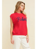 Cloud Ten "Rebels" Embroidered Sleeveless Sweater Top