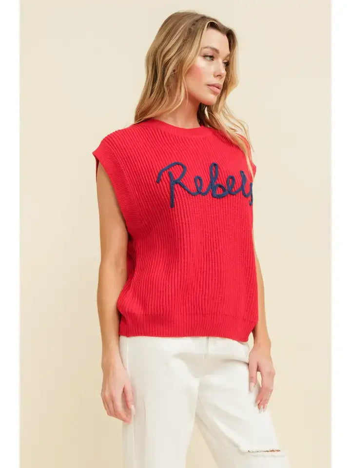 Cloud Ten "Rebels" Embroidered Sleeveless Sweater Top