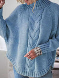Sweetkarma Solid Pullover Stand Collar Cable Sweater