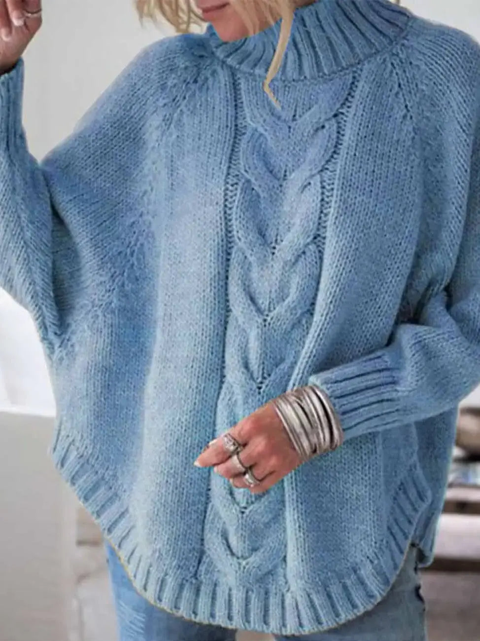 Sweetkarma Solid Pullover Stand Collar Cable Sweater