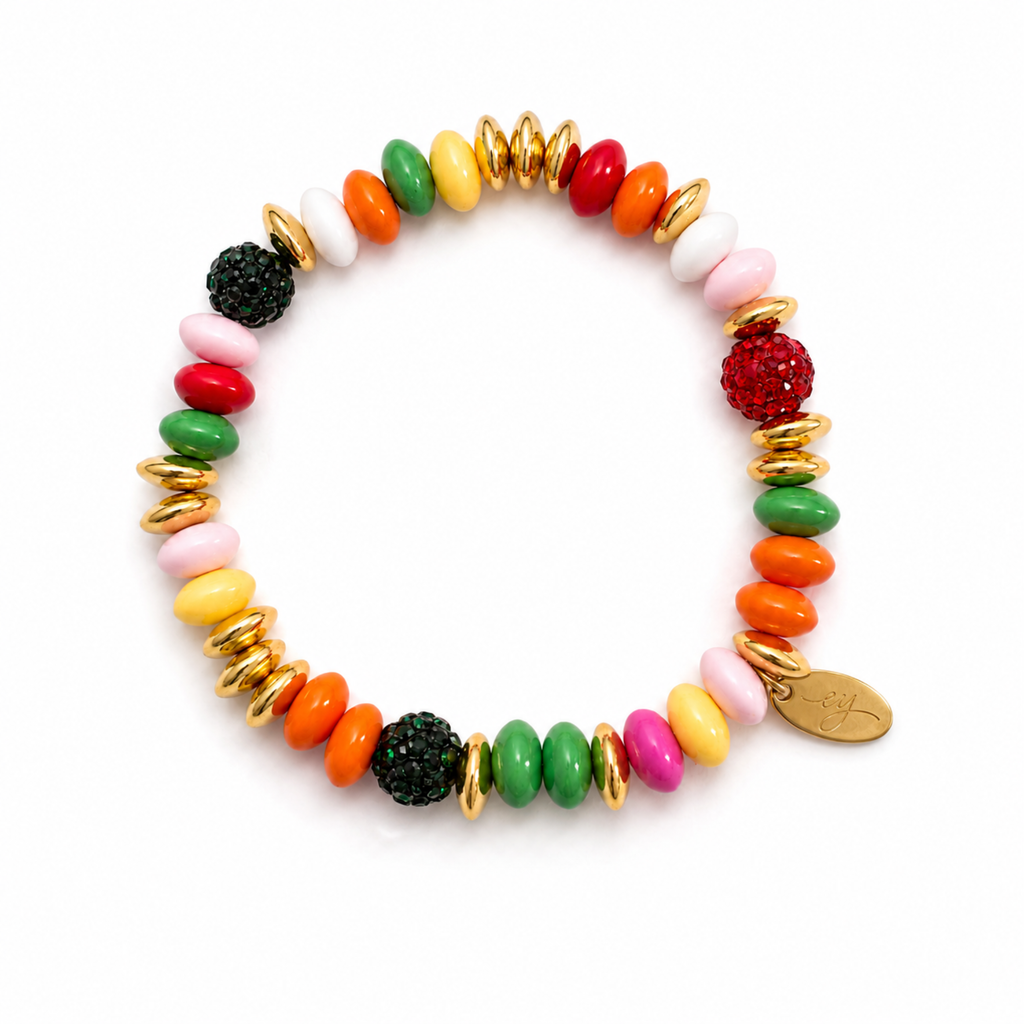 Ellison+Young Festive Color Bead Stretch Bracelet, Gold Accent & Crystal Pavé