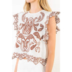 THML - Ruffle Sleeves Embroidery Detail Top