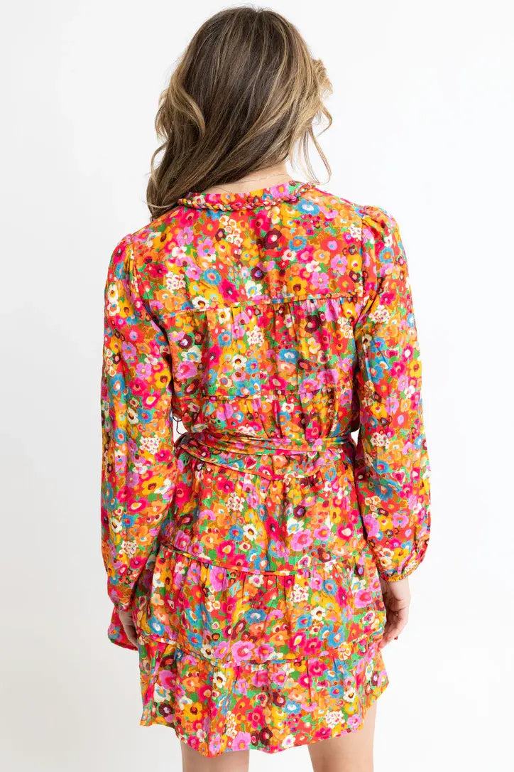 Karlie Tier Tie Dress with Braid Trim