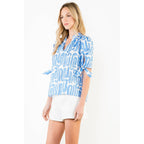 THML - Short Sleeve Abstract Pattern V-Neck Top