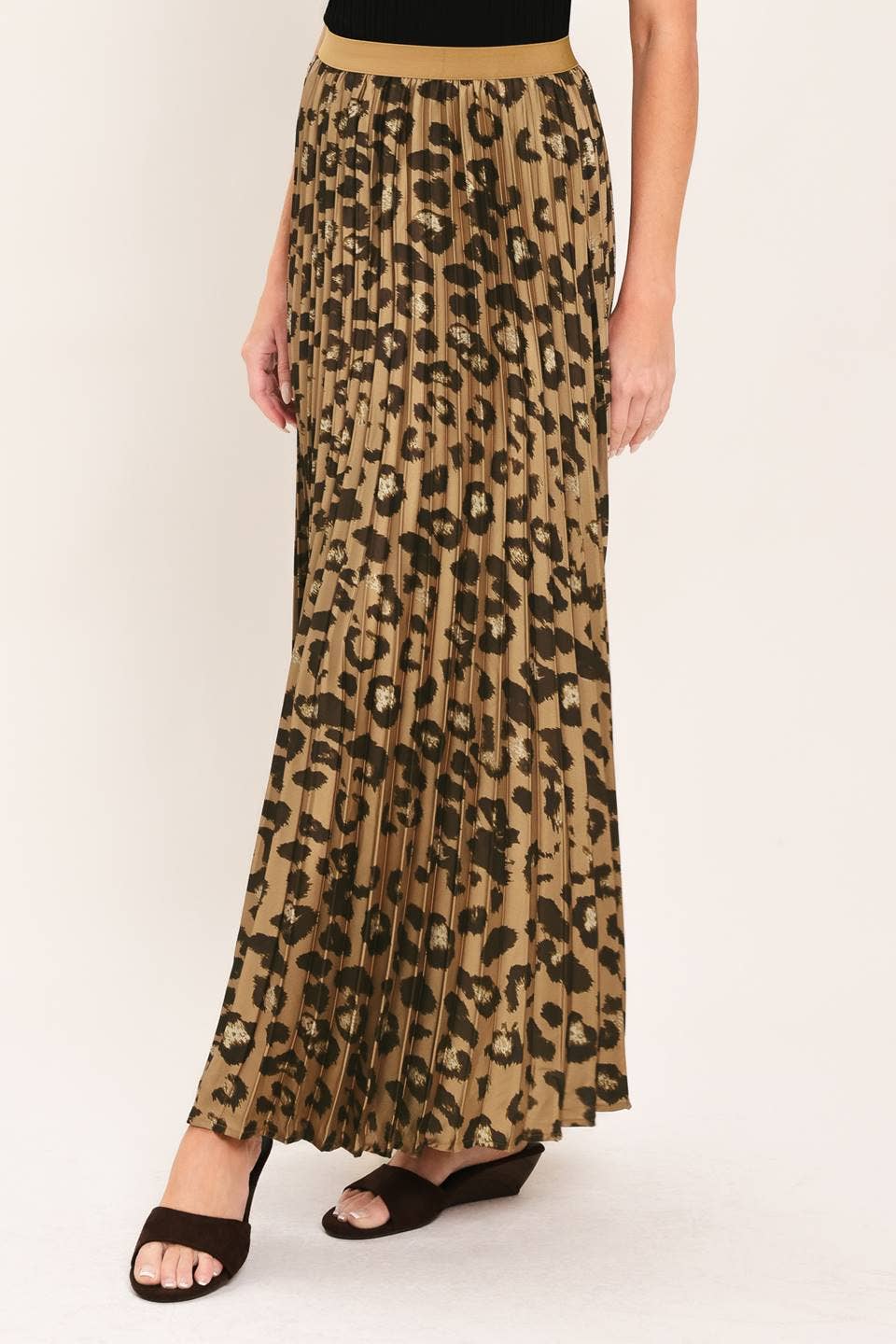 Flying Tomato leopard print woven pleated maxi skirt