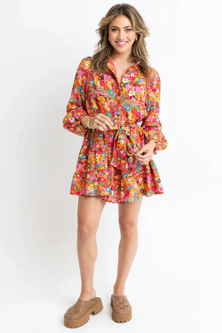Karlie Tier Tie Dress with Braid Trim