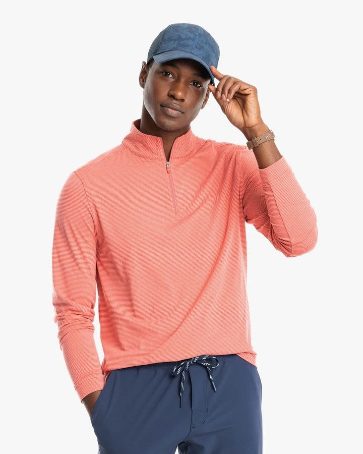 Southern Tide Cruiser Heather Micro Striped Performance Quarter Zip Pullover