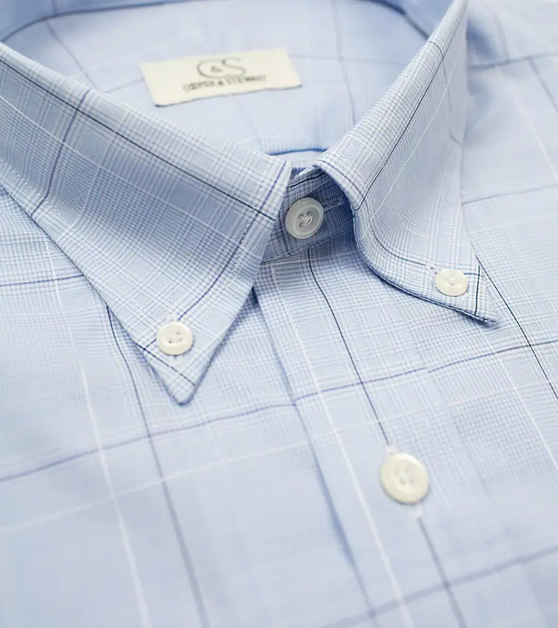 Cooper & Stewart Blue Ground Square Box Check Tailored Fit Button Down Collar