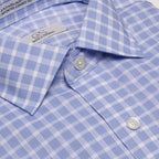 Cooper & Stewart Blue Text Dobby Check Tailored Fit Spread Collar