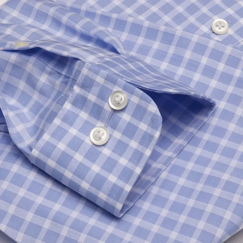 Cooper & Stewart Blue Text Dobby Check Tailored Fit Spread Collar