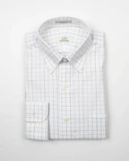Cooper & Stewart White Ground Blue/Tan Check Button Down Collar