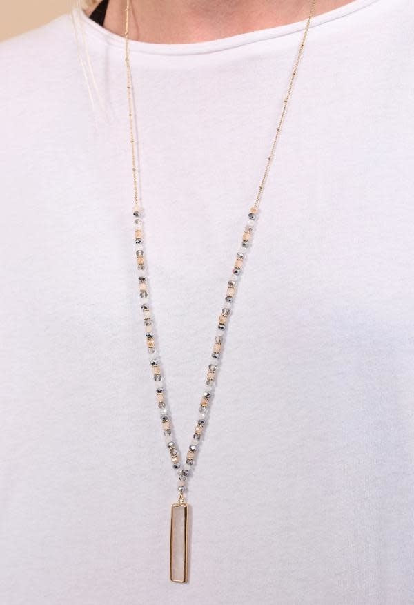 Caroline Hill - Courtland Long Beaded Necklace with Bar Stone Pendant