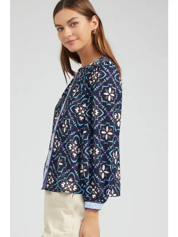 Current Air Decorative Pattern Button Down Blouse