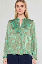 Current Air Floral Printed Mandarin Collar Blouse