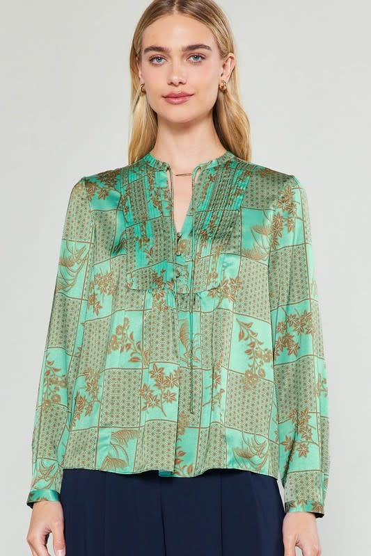 Current Air Floral Printed Mandarin Collar Blouse