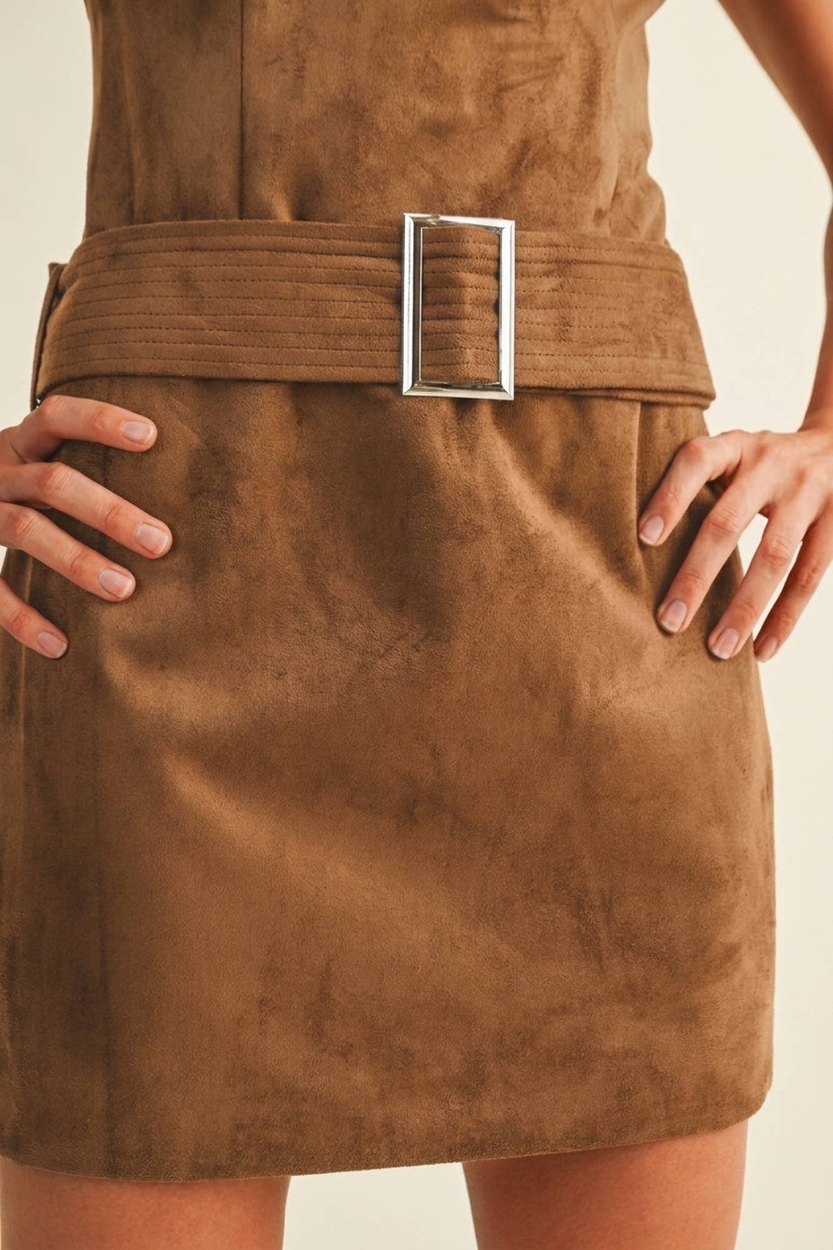 Mustard Seed - Belted Suede Mock Neck Dress