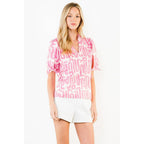 THML - Short Sleeve Abstract Pattern V-Neck Top
