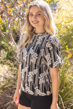 Voy Ruffle Neck Floral Embroidered Polkadot Top