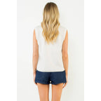 THML Sleeveless Suede Top With Stitching Detail