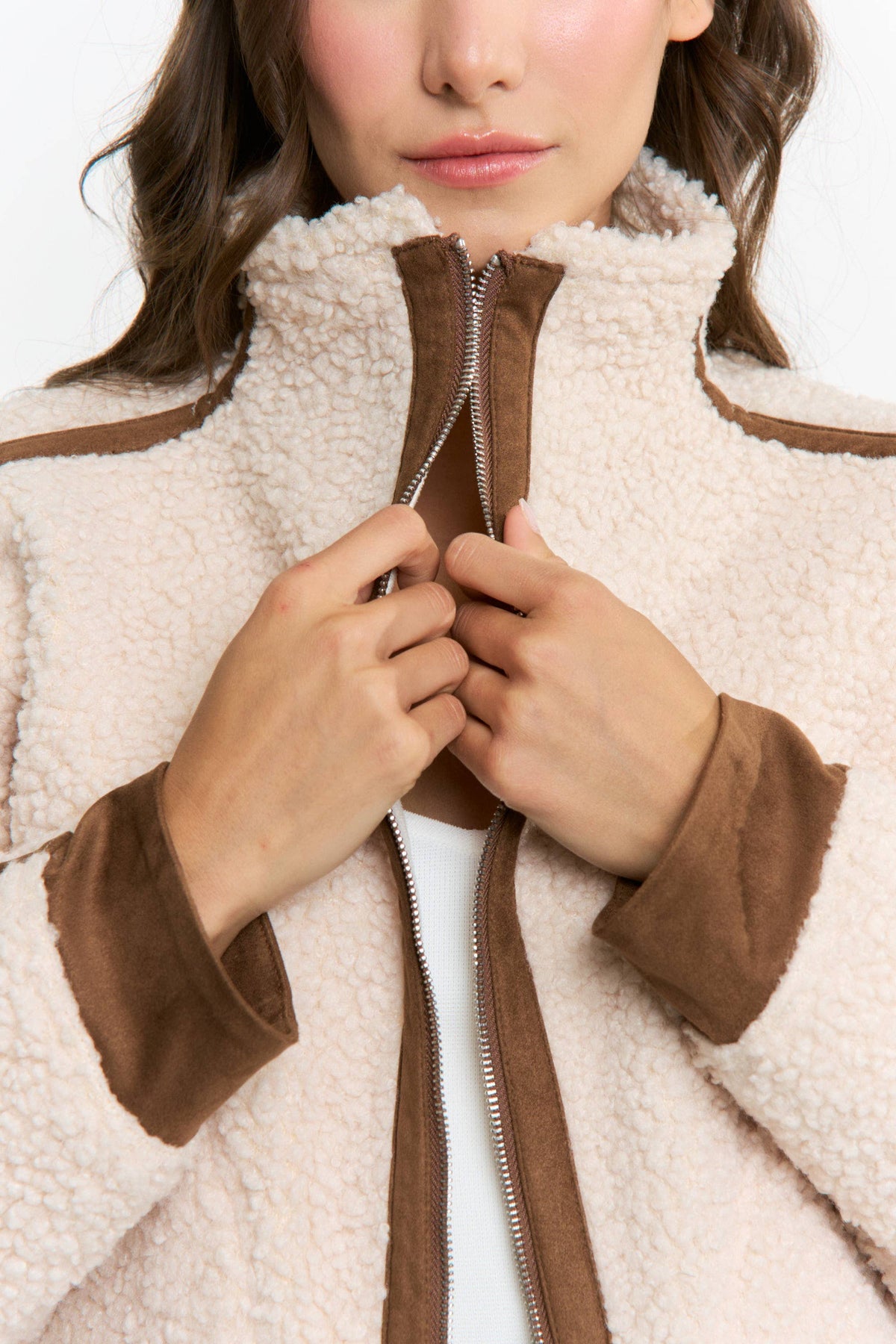 Camellia   Sherpa Fleece Zip-Up Jacket