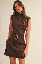 Mustard Seed - Belted Suede Mock Neck Dress