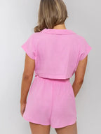 Karlie Solid Gauze V-Neck Keyhole Back Romper