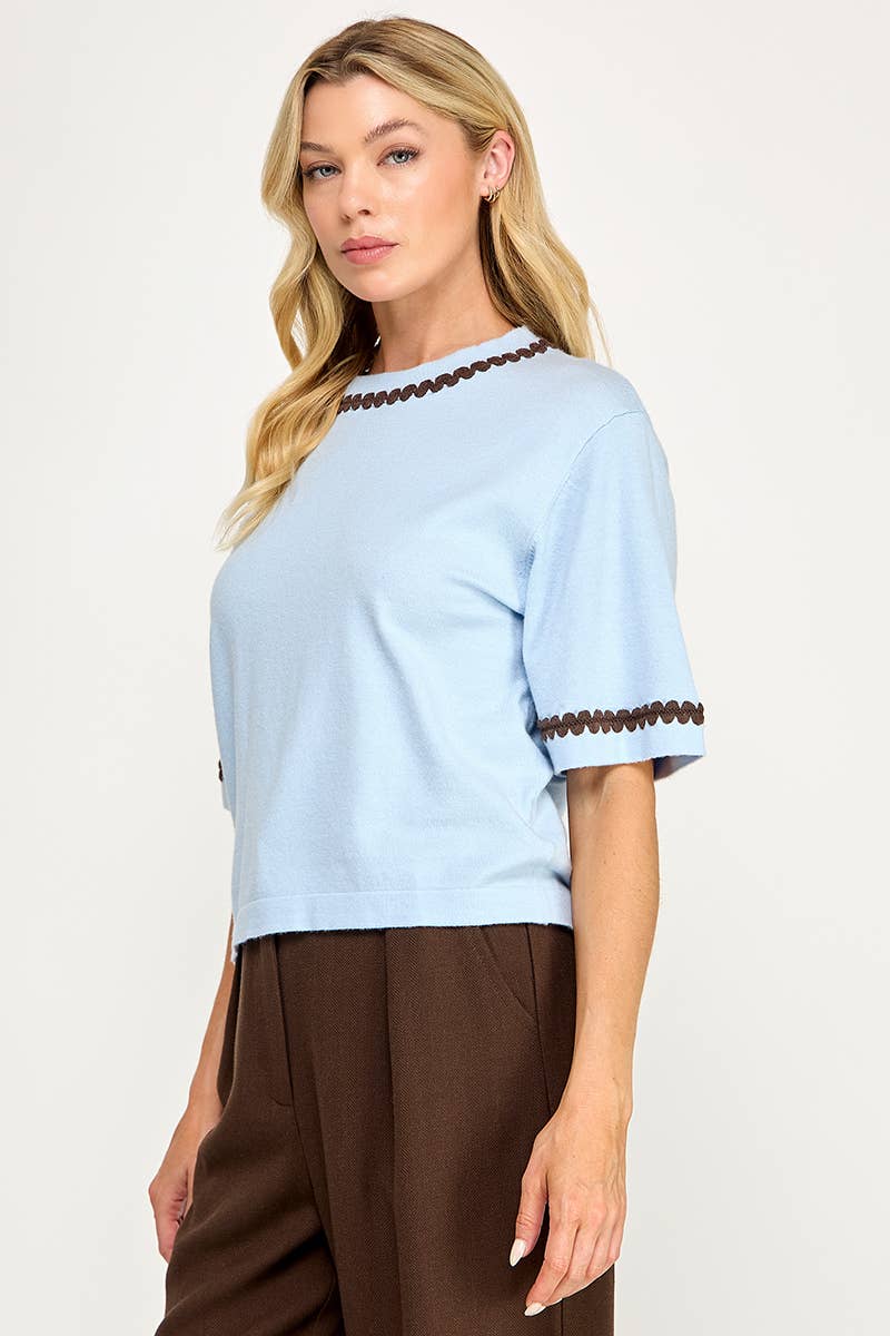 Ellison  Azure/coco Neck and Sleeve Contrast Stitching
