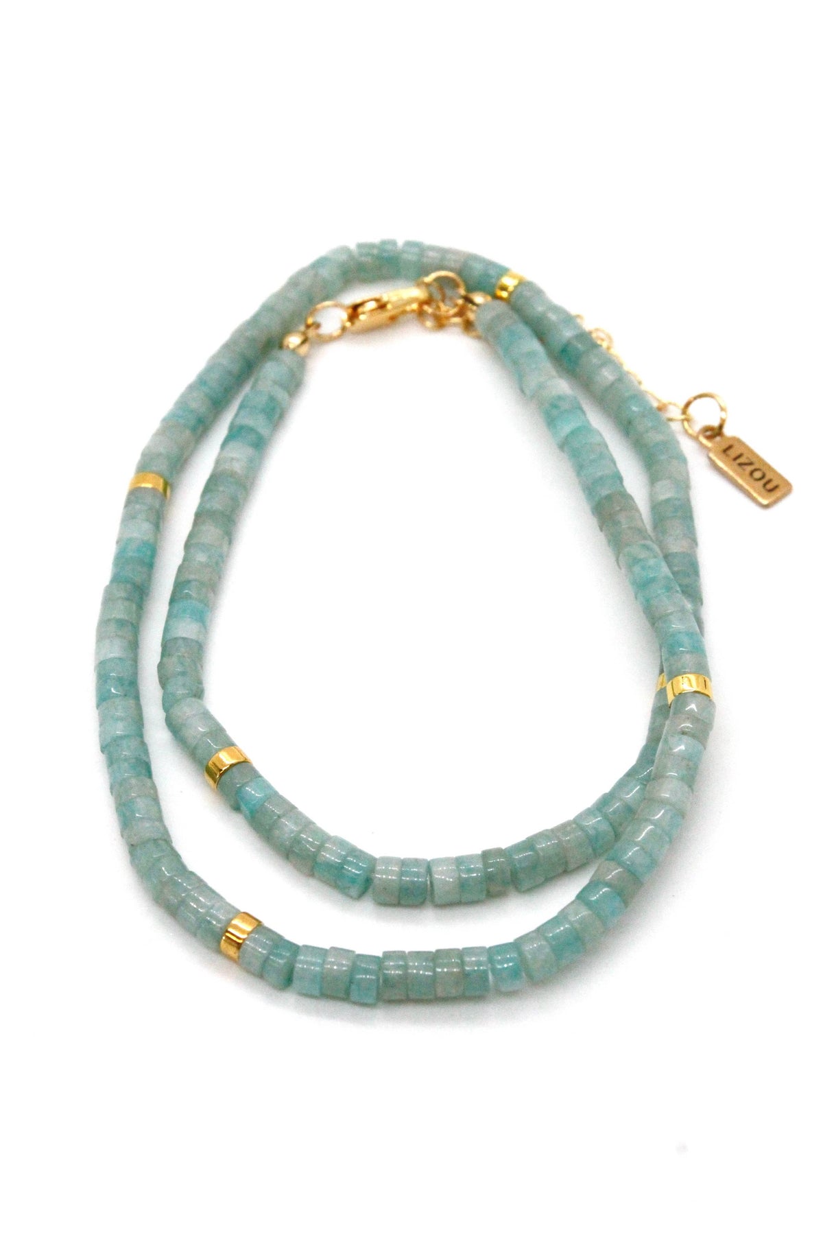 Lizou Natural Stone Short Necklace with Gold -Stone Collection