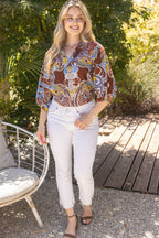 Voy Smocked Shoulder Detail Paisley Print Top