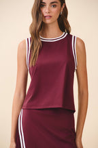 TCEC - CT9598-Contrast Trim Detail Sleeveless Athletic Top