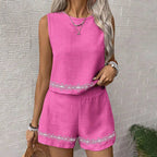 Rosa Clothing Boho Print Sleeveless Top Shorts Set Vest 2-Piece Set