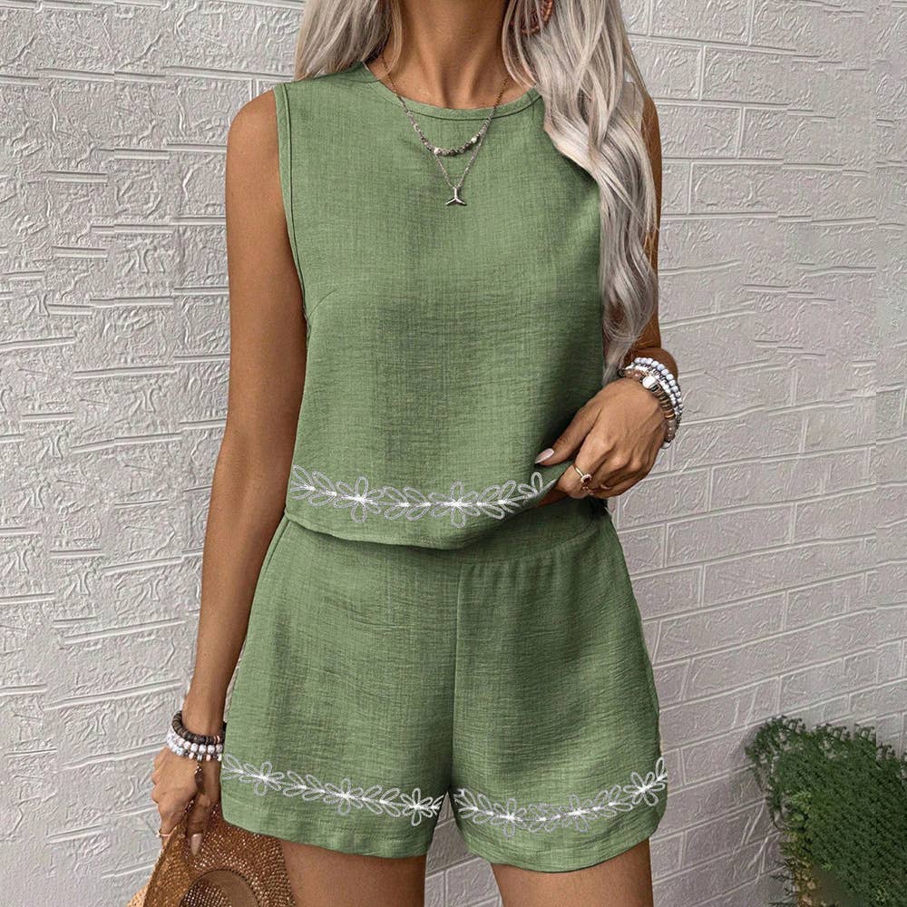 Rosa Clothing Boho Print Sleeveless Top Shorts Set Vest 2-Piece Set