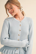 &MERCI - Ruffle Hem Ribbed Knit Sweater Cardigan